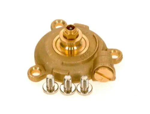 Bosch Bauteil in runder Form mit einem zentralen Anschluss und drei metallen Schrauben, geeignet für verschiedene technische Anwendungen.